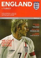 Programme for the match against Turkey 2003
